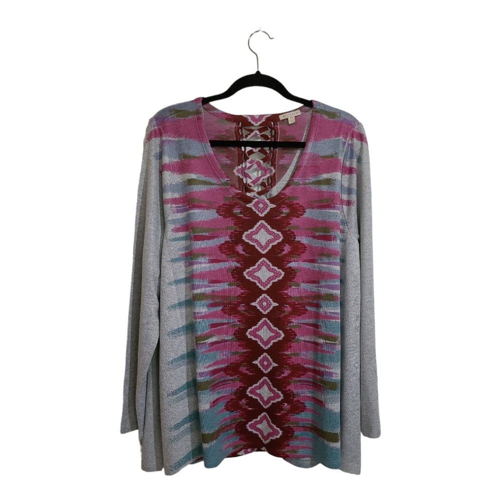 Latitude 10 Pink Grey Teal Top Sz 2X